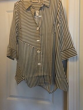 Soft Surroundings Black and White Striped Button-Front Blouse